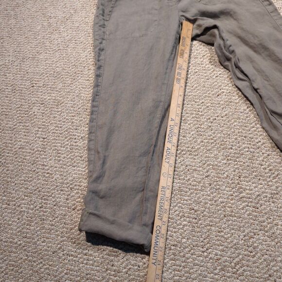 J.Jill Pure Jill Garment Dyed Linen Roll Tab Hem Crop Pant Women SP Green - Picture 2 of 8